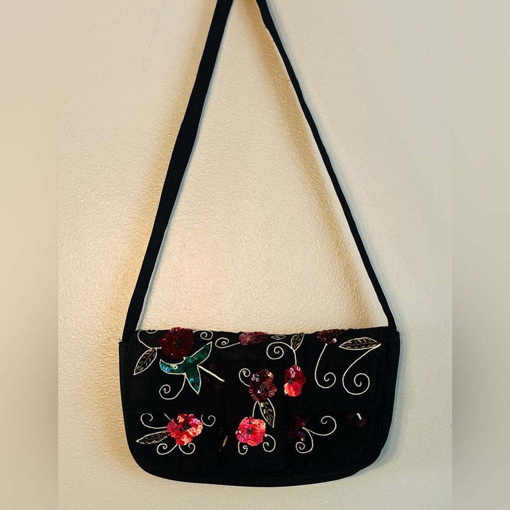 Vintage Linea Pelle Bag Sequin Shoulder Purse Magnetic Closure